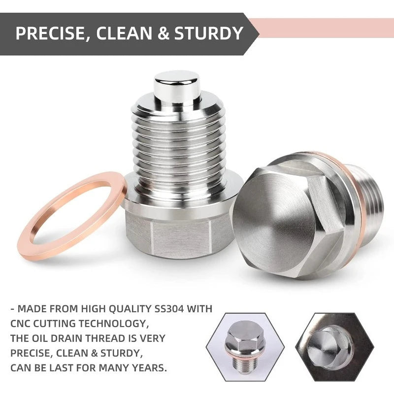 Premium Stainless Steel Magnetic Oil Drain Plug Screw Nut Oil Pan Nut M16*1.5/M12*1.75/M12*1.5/M12*1.25/M14*1.5 Auto Parts Oasis Select
