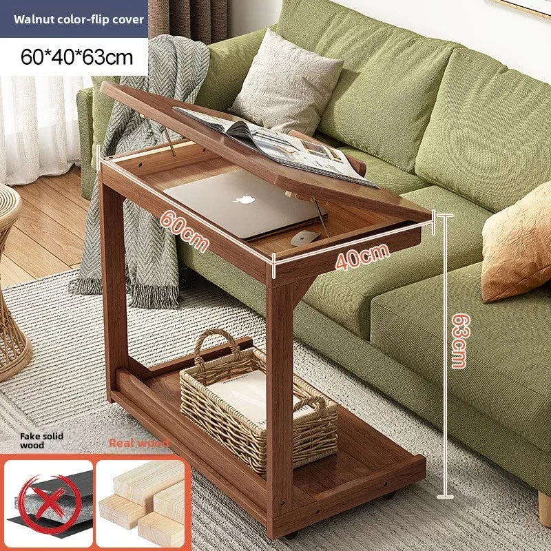 Multi-functional Removable flip solid wood edge few living room household side table sofa small coffee table sturdy and durable Oasis Select Walnut E