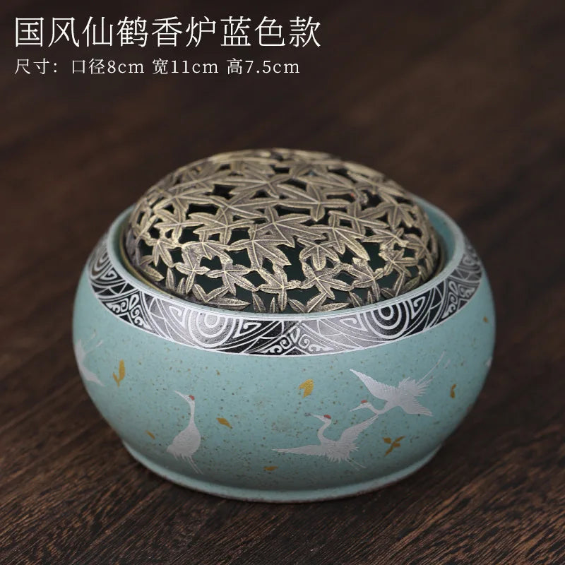 Xianhe Ceramic Aromatherapy Stove Decoration Home Indoor Tea Ceremony Incense Seat Alloy Copper Aromatherapy Stove Oasis Select Light blue