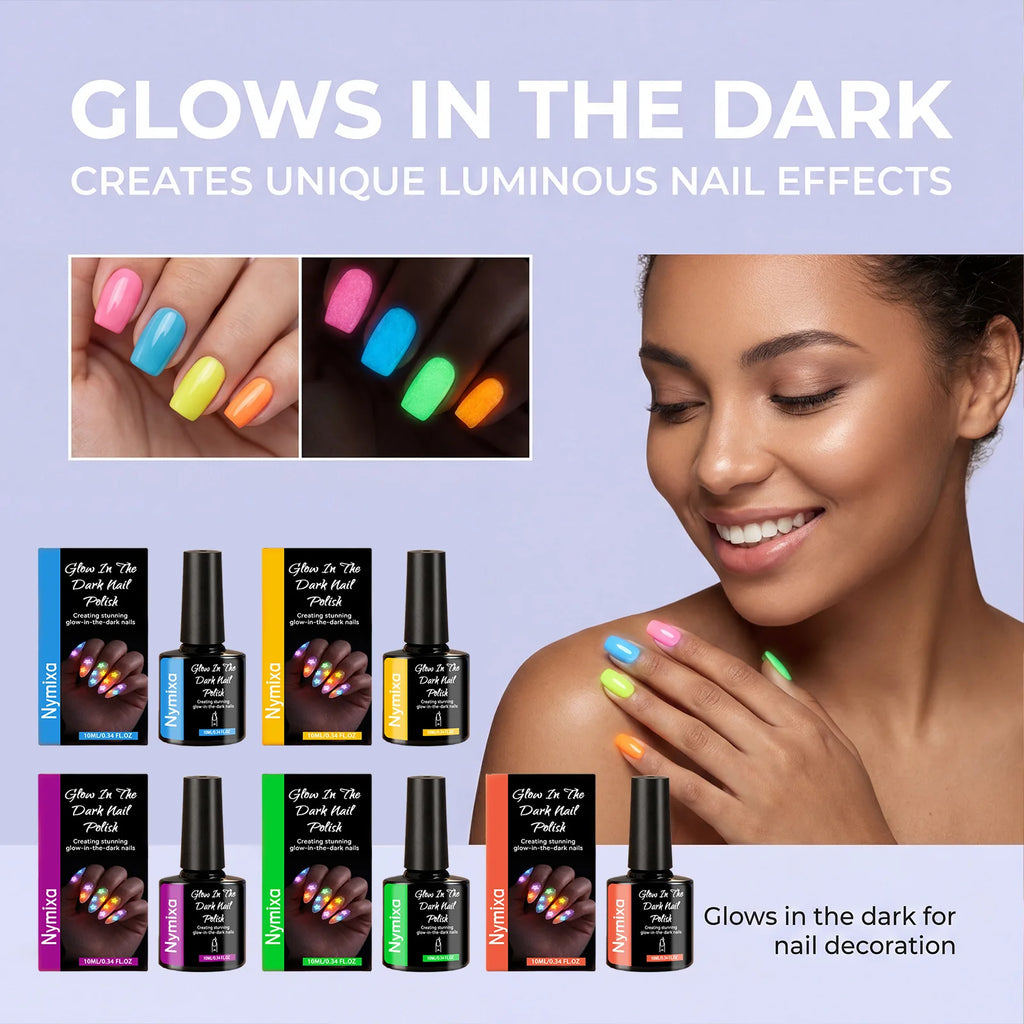 Nymixa Glow in the Dark Neon Nail Polish Set – 5 Fluorescent Colors Nail Polish Set Oasis Select