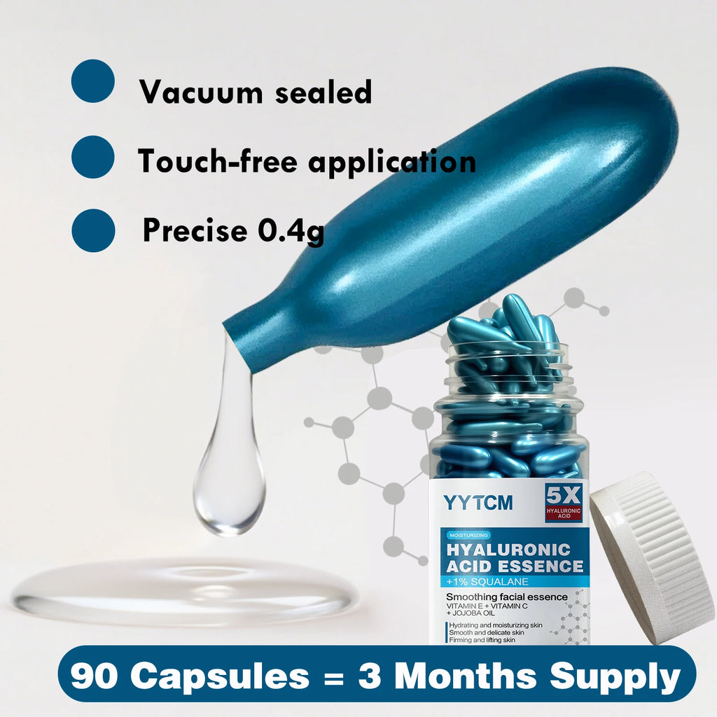 Hyaluronic Acid Capsule Essence – Squalane, Vitamin C & E | 90ct Face Capsule Serum Oasis Select