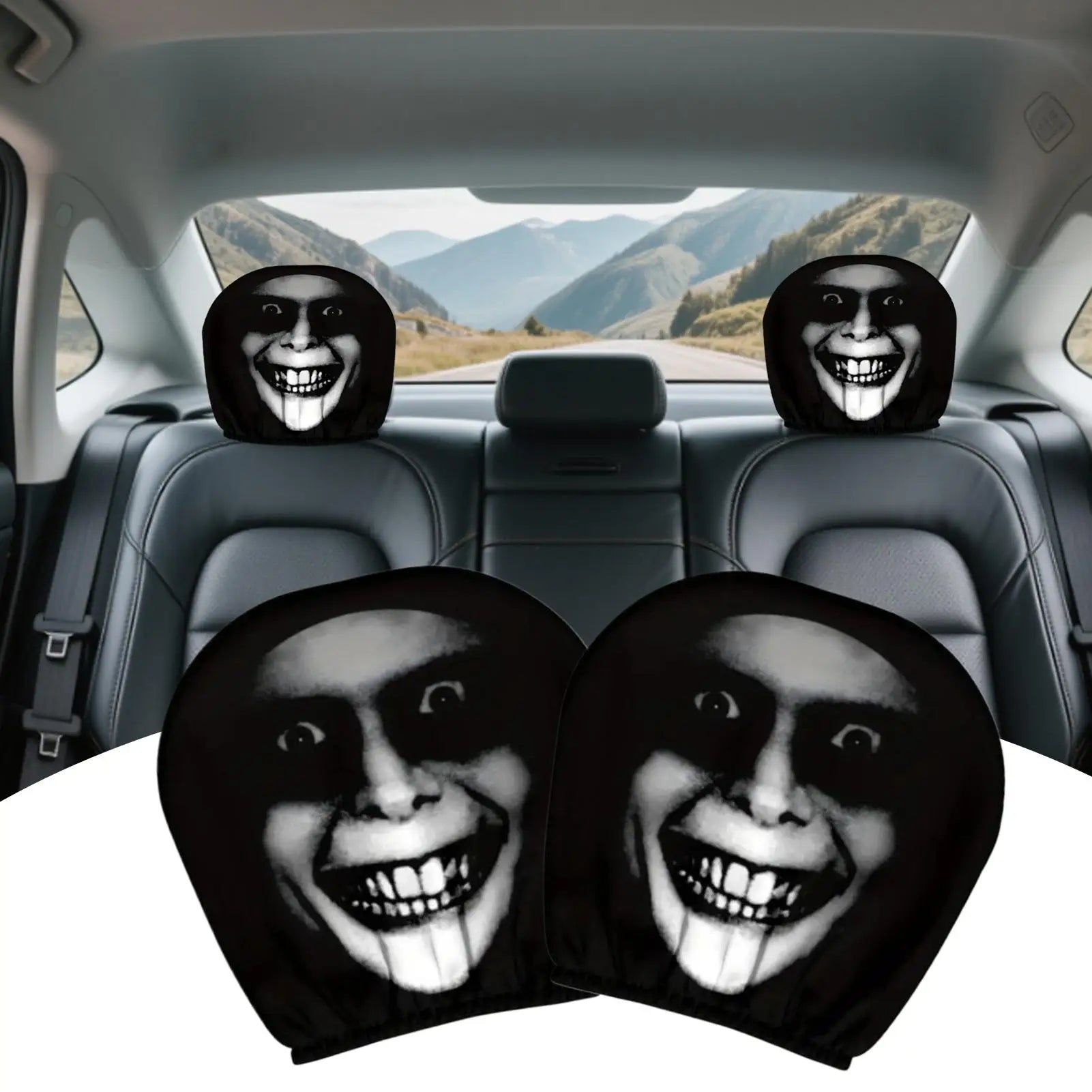 Car Head Rest Covers Set Halloween Car Seat Head Rest Protector Funny Vehicle Accessories for School Bus Pickups Sedan Truck Van Oasis Select
