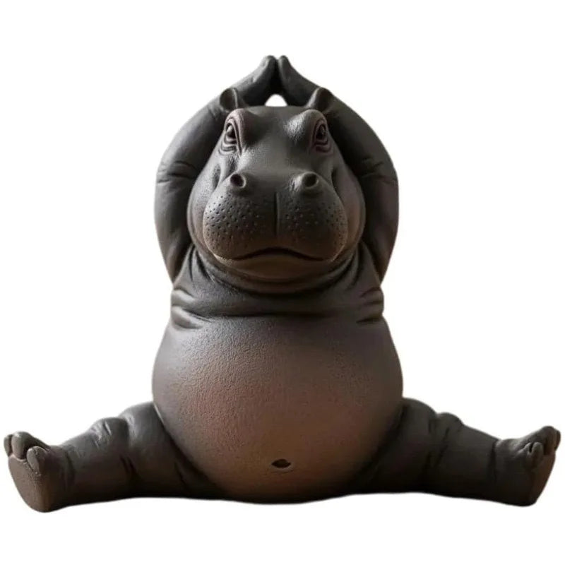 Creative Yoga Hippo Statue Handcrafted Resin Meditation Hippopotamus Figurine Cute Art Sculpture For Home Living Room Bedroom Oasis Select D