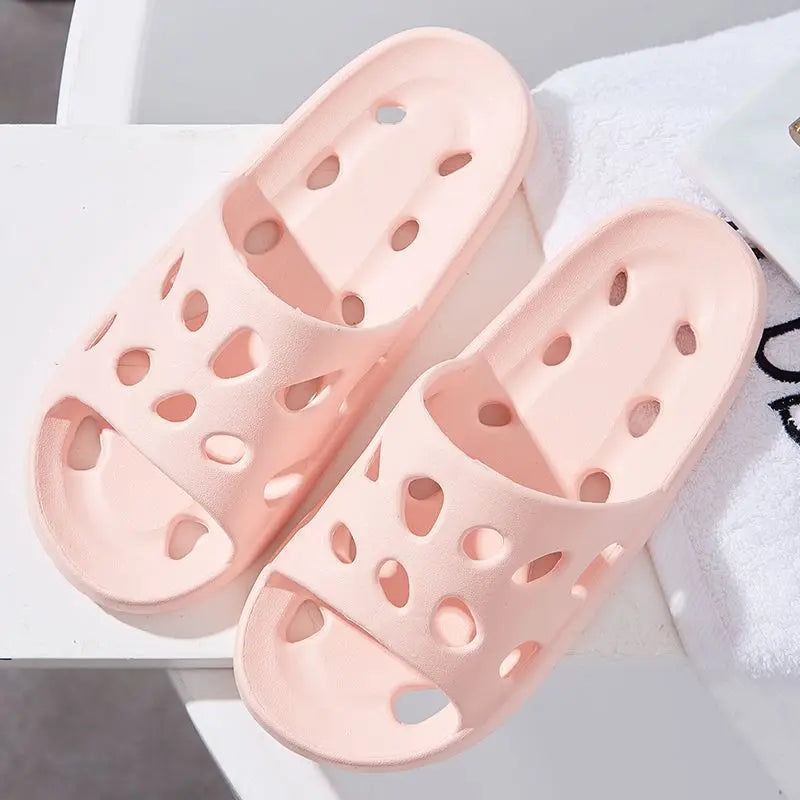Summer Shower Slippers for Men Women Non Slip Indoor Soft Cushion Hollow Breathable Quick Dry Quiet Home Bathroom Sandals Oasis Select ONE SIZE Pink-36