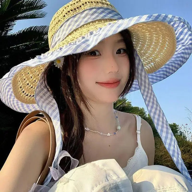 Women Straw Sunscreen Cap 모자 썬캡 비치모자 очки солнцезащитные женск Gorros Foldable UV Protection Outdoor Large Brim Sunscreen Oasis Select B3