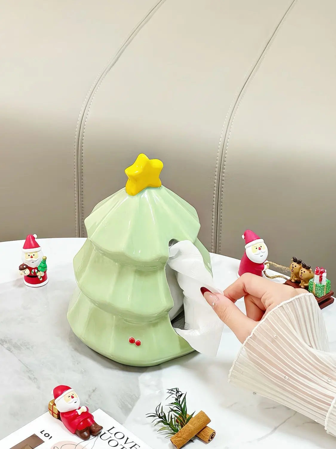 Creative Ceramic Tissue Box Christmas Tree Festive Atmosphere Tissue Box Napkin Box Table Decoration Restaurant Storage Oasis Select