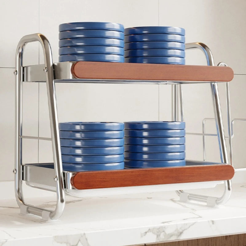 Medieval Stainless Steel Dish Storage Rack Dish Knife Chopsticks Drain Rack Oak Baffle Drying Rack Kitchen Shelf Oasis Select