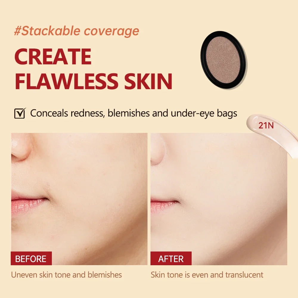 Cushion Refill Foundation Waterproof Semi-Matte Red Finish 72-Hour Wear Long-Lasting Buildable Coverage Sun Protection Makeup Oasis Select