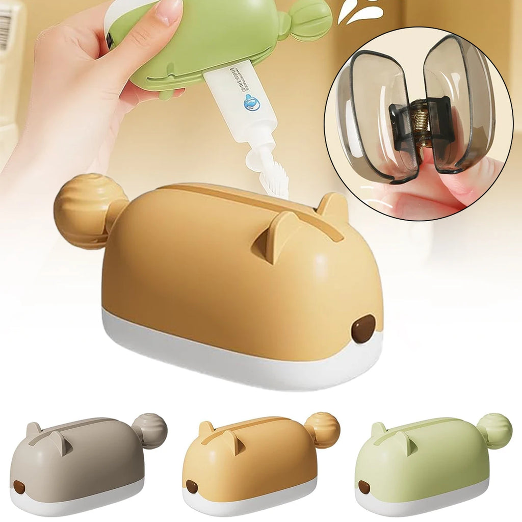 Hamster Toothpaste Squeezer Set – Includes 4 Toothbrush Head Covers, Cute Lazy Dispenser & Holder, Hygienic Bathroom Organizer Oasis Select