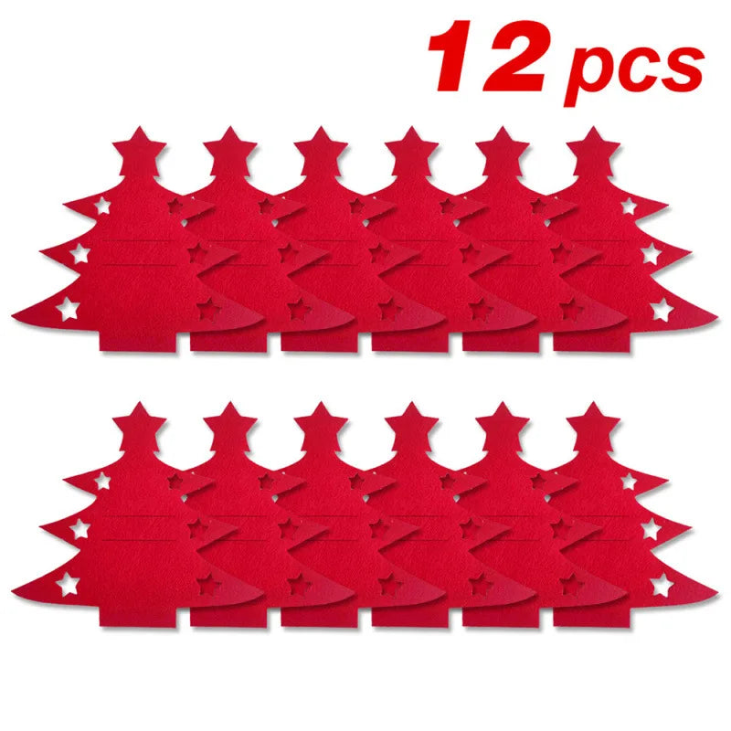 12pcs, Christmas Tree Placemats, Felt Fork and Spoon Bag Set, Suitable for Christmas and Other Holiday Party Table Decoration Oasis Select 12pcs RED L
