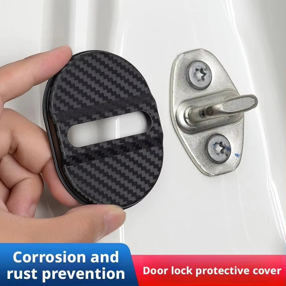 4Pcs Carbon Fiber Door Lock Covers | Peel & Stick Car Protectors