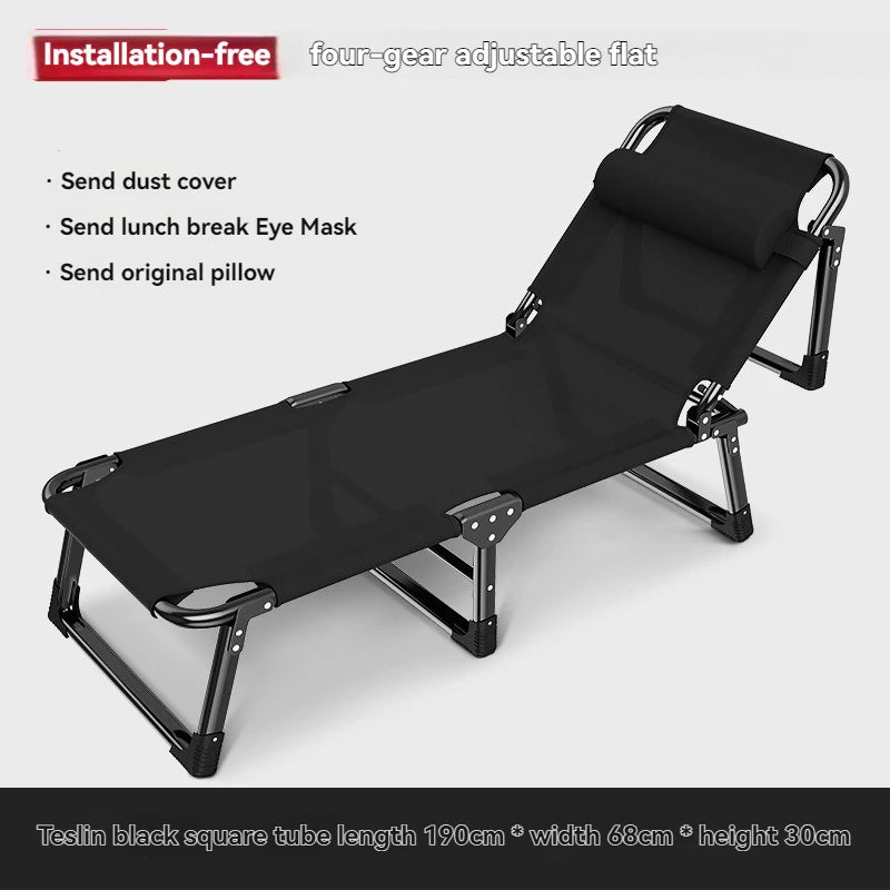 Black Teslin Folding Bed Outdoor Portable Home Office Nap Hospital Companion Marching Bed Oasis Select Black Teslin 68cm