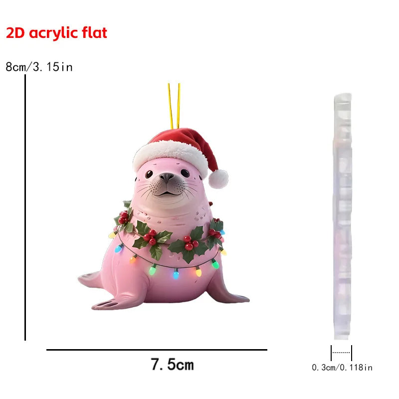 Christmas Animal Series 2D Flat Acrylic Hanging Ornaments for Christmas Party Home Decor Backpack Key Chains Tree Christmas Deco Oasis Select Seal