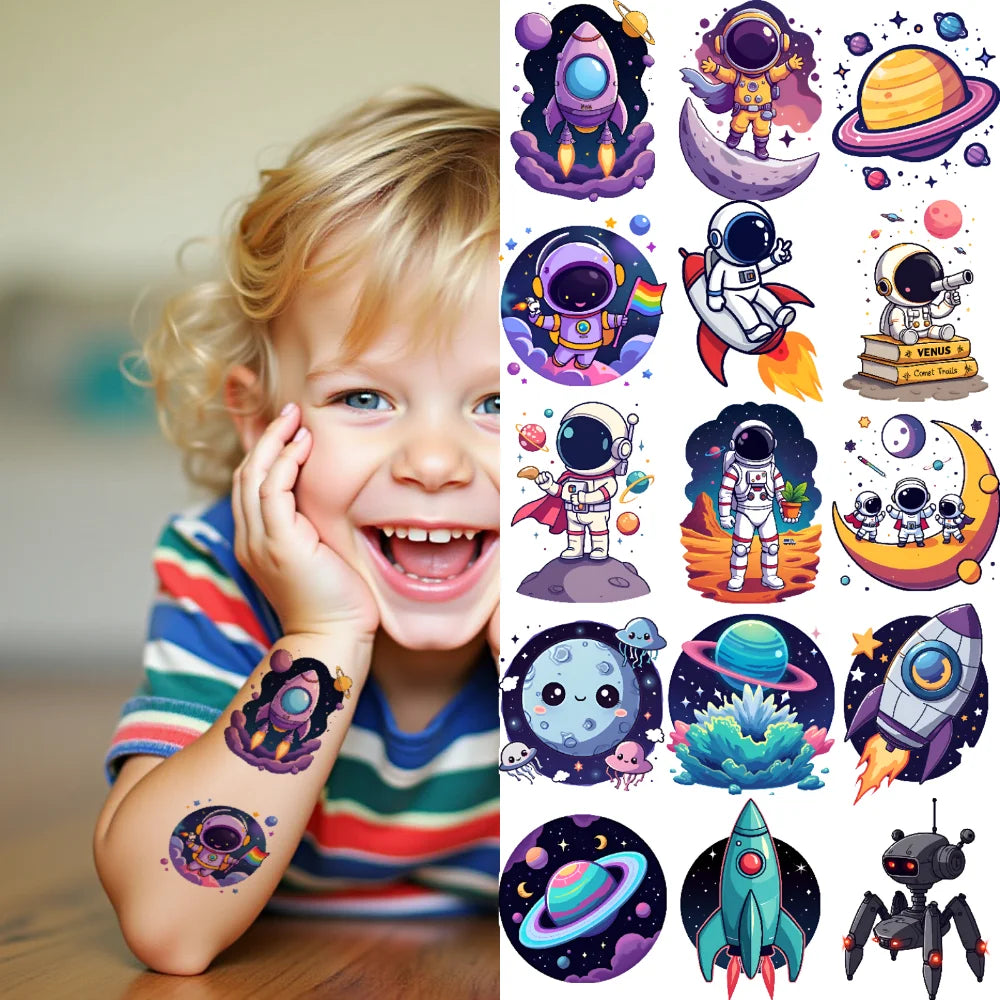 54pcs Space Astronaut Temporary Tattoo Stickers – Kids & Adults Temporary Tattoo Stickers Oasis Select