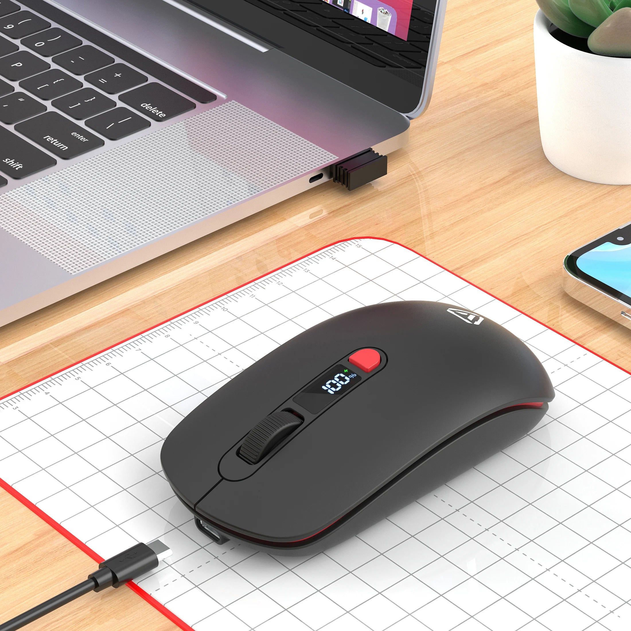Dual Mode Wireless Mouse, 2.4G Bluetooth Silent Mouse, Rechargeable Gaming Mouse with 4 DPI, Boss Key, Type-C, for PC Laptop Mac Oasis Select