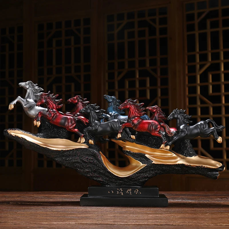 Painted eight horse decorations Chinese Zodiac horses modern Chinese Style TV cabinets porch office decorations Oasis Select