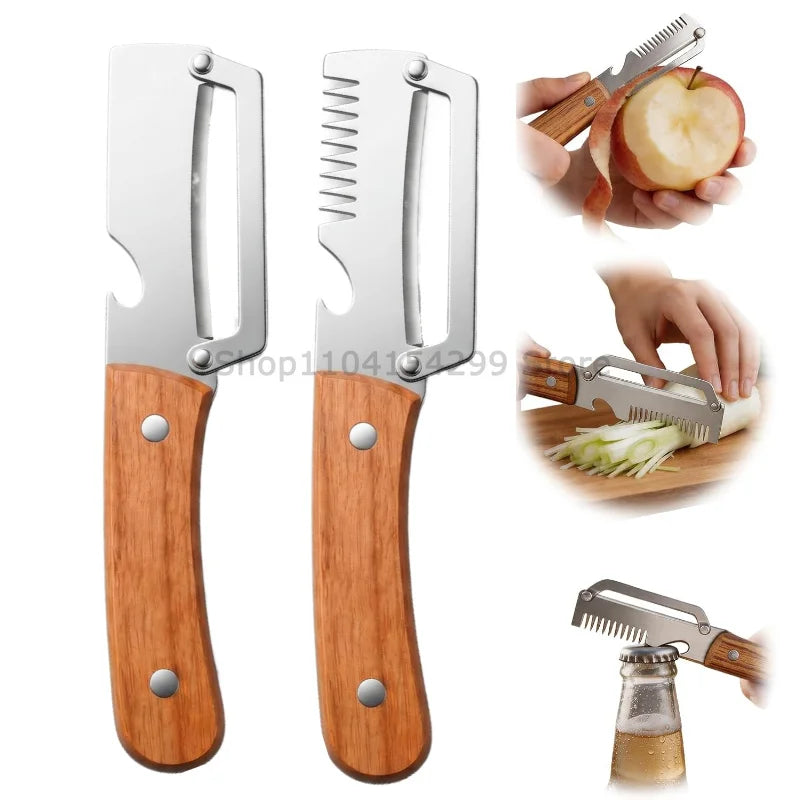 Wooden Handle Paring Knife High Appearance Kitchen Special Fruit Planer Sugarcane Paring Knife Household Thick Scraping Tools Oasis Select wood mix-2PCS