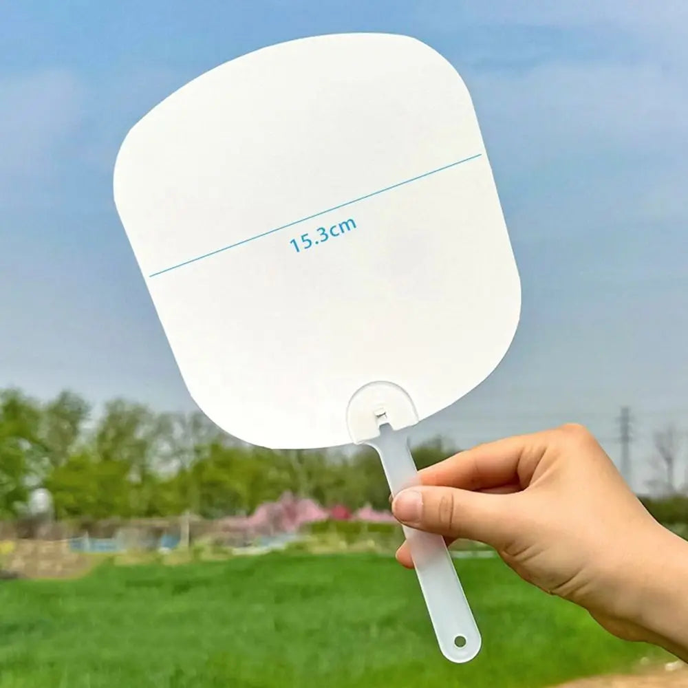 Multi-functional Plastic Transparent Fan Handheld Unfinished Graffiti Fans Thicken Round Blank Painting Fans Children Oasis Select White-style A