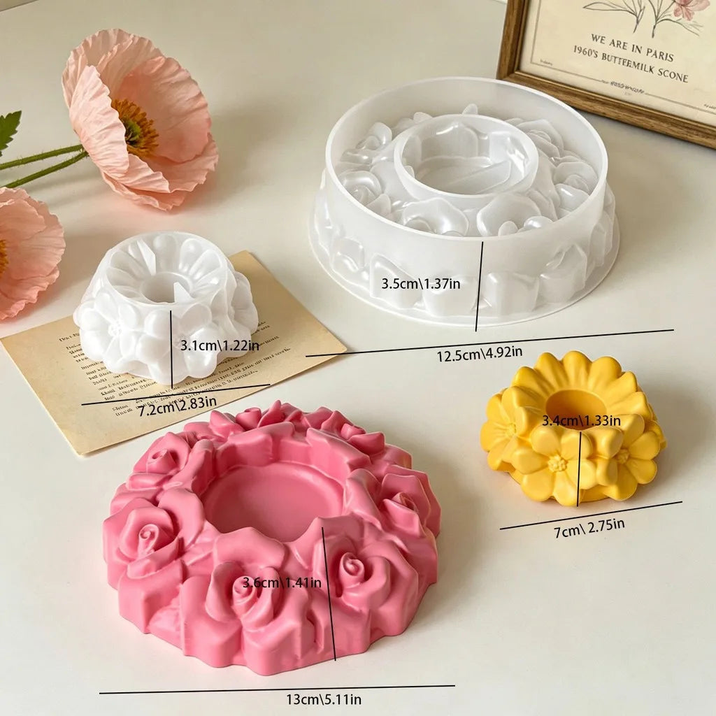 Silicone Candle Holder Mold Delicate Flower Wreath Candle Mold Plaster Craft Mold Elegant For Diy Crafting Table Decoration Home Oasis Select