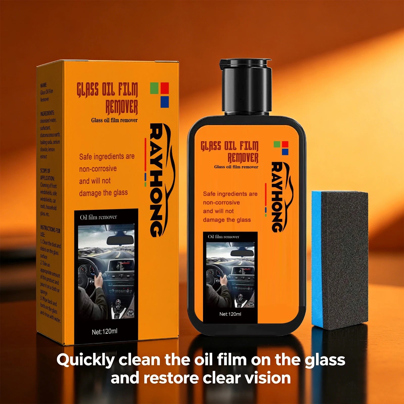Glass Oil Film Remover for Car Windshield Cleaner with Sponge Car Glass Polishing Clear Window Auto Detailing Improve Clarity Oasis Select