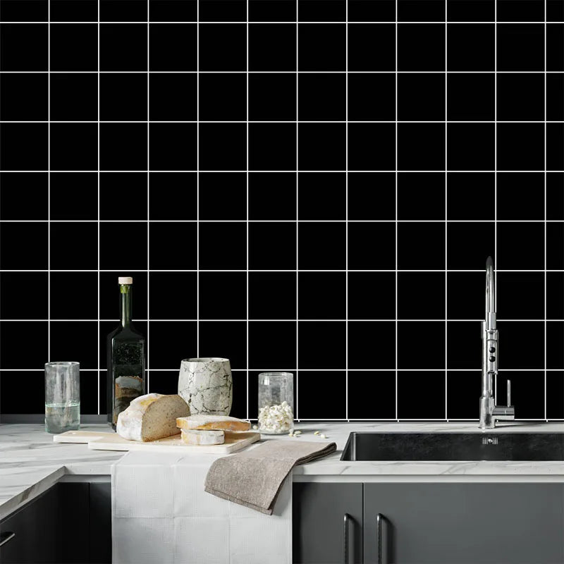 Adhesive Wallpaper for Wall Sticker Paper 40cm Decorative Walls Paper Black Grid Refurbish Waterproof and Moisture-proof Kitchen Oasis Select