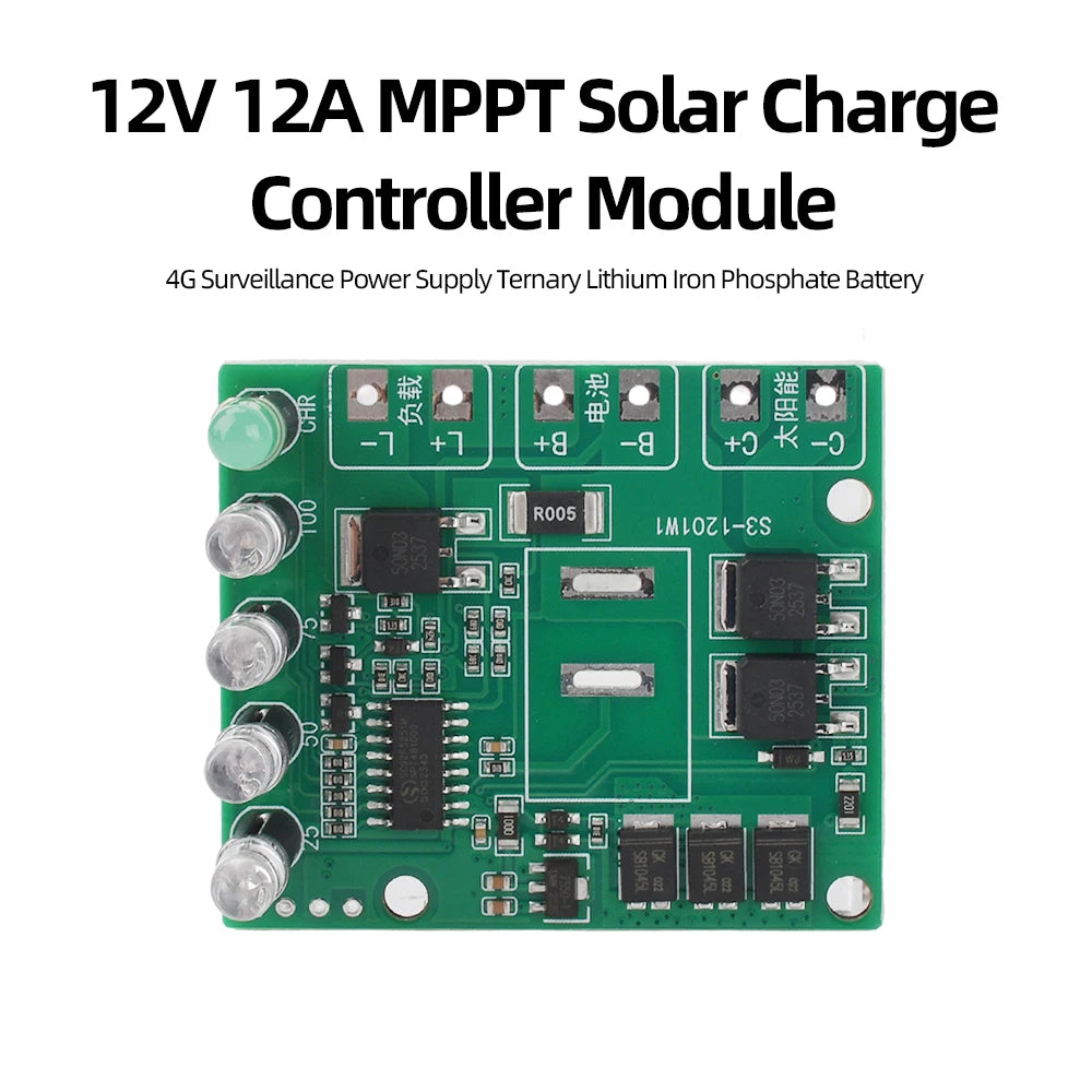 Solar Charge Module 12V 12A Max Intelligent Charging for 12.6V Lithium 14.4V LiFePO4 Battery Multi-Protection LED Indicator Oasis Select