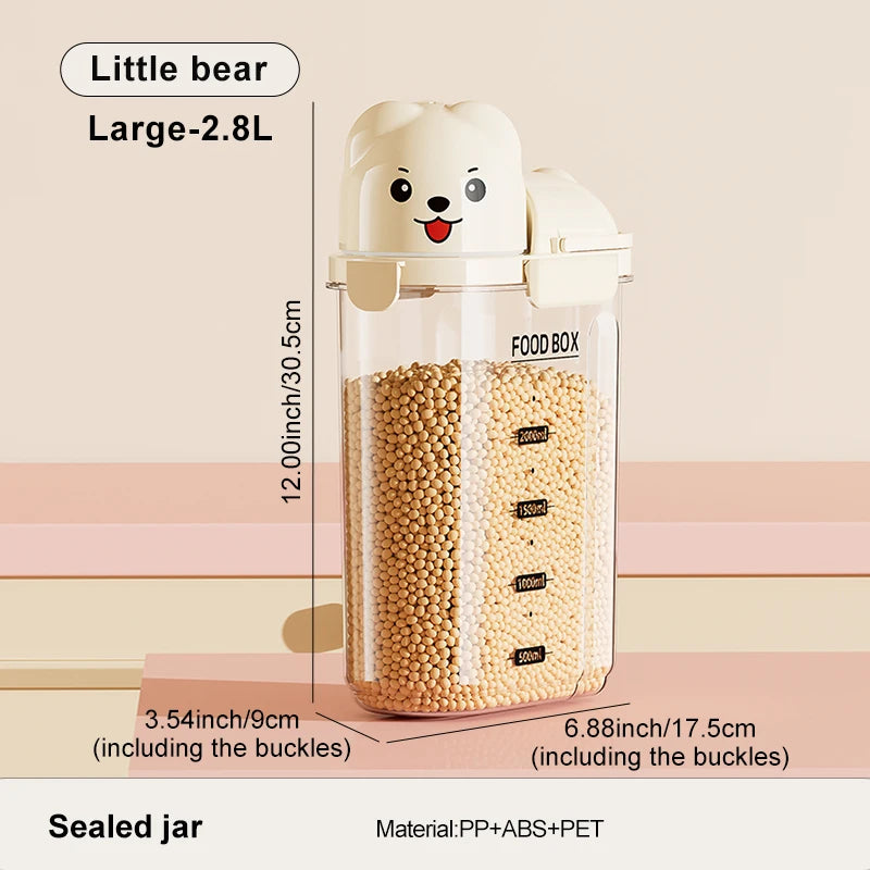 Cartoon-themed airtight storage jars, household dustproof containers, grain storage boxes, large-capacity plastic jars for coffe Oasis Select Bear 2.8L