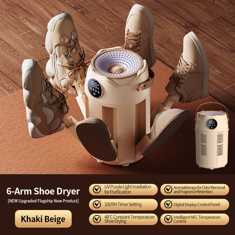 Intelligent Timer Shoe Dryer Household Portable Folding Six Arms Shoe Dryer Quick Drying Deodorizing Sterilizing Shoe Dryer Oasis Select Beige UK