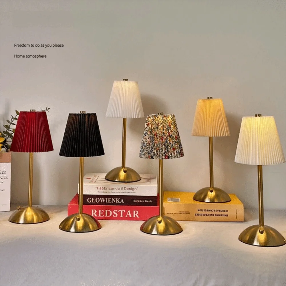 Dimmable LED Desk Lamp | Pleated Fabric Shade & USB Charging