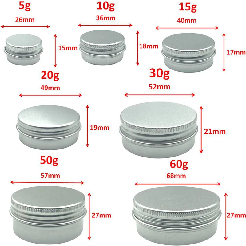 10Pcs 5g/10g/30g/50g Metal Round Tins Aluminum Empty Silver Cans With Screw Lid Jars For Salve Spices Candles Lipstick Cosmetic Oasis Select
