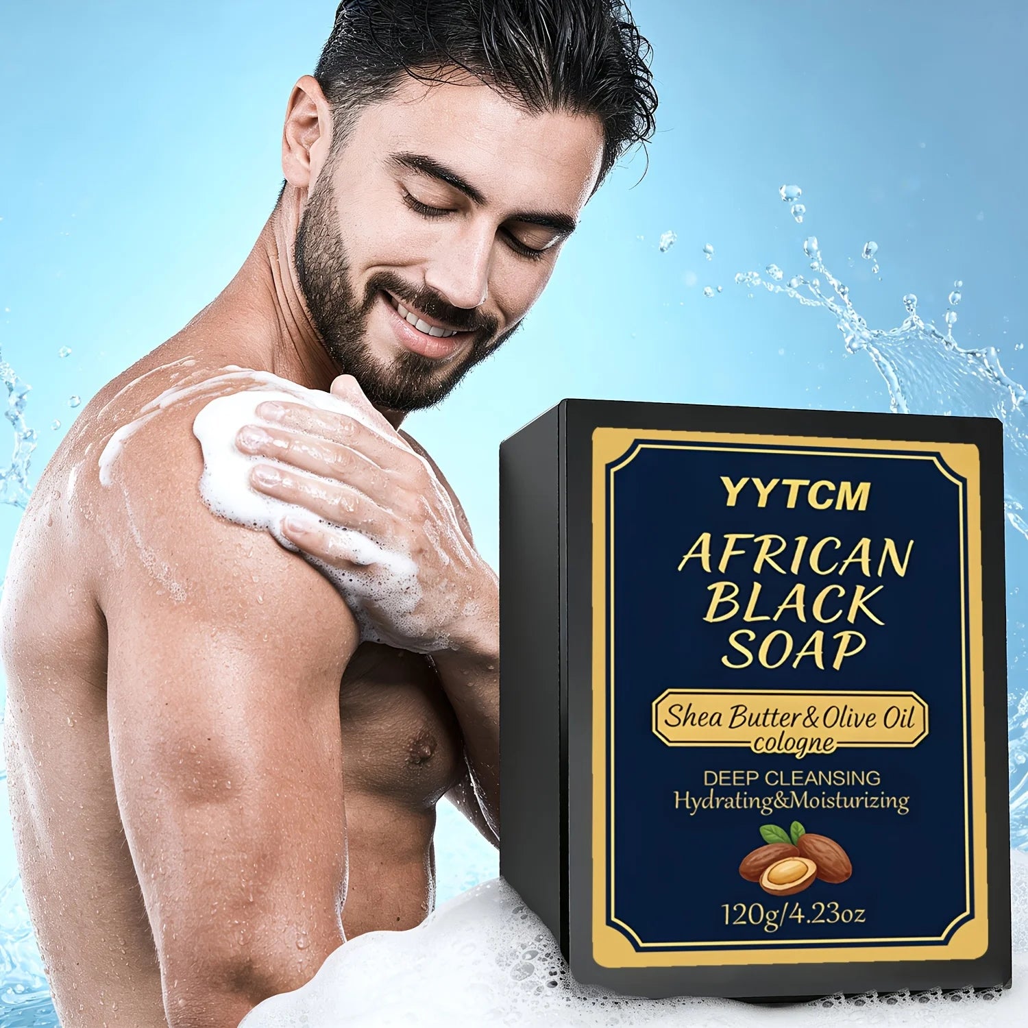 African Black Soap, Bamboo Charcoal Soap, Cologne Scent, Bath and Hand Soap, Contains Shea Butter, Olive Oil, Rich Foam 120G/Piece-1 Piece Oasis Select