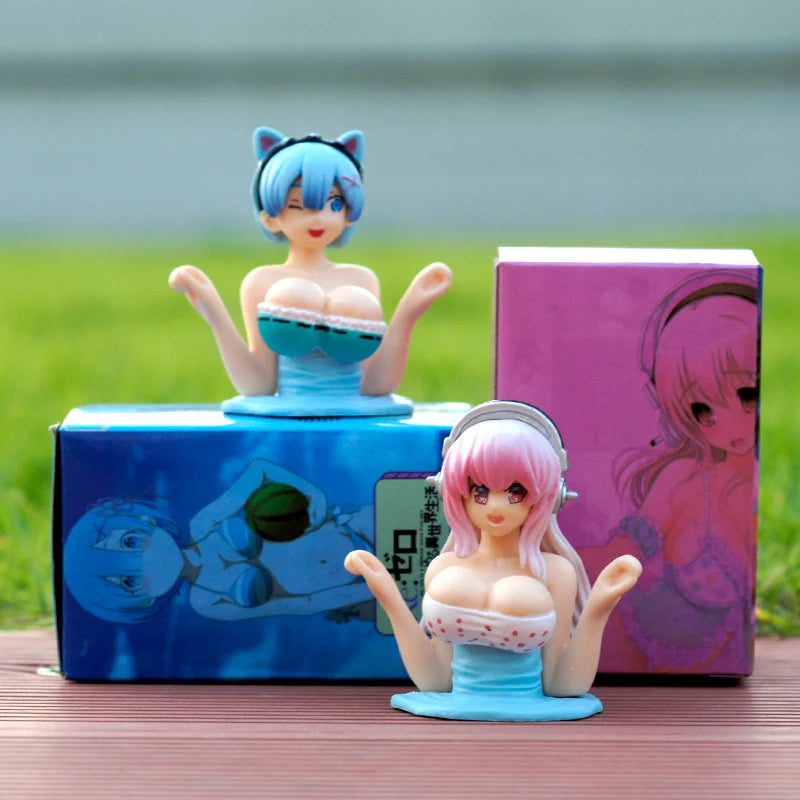 Sexy Kanako Chest Shaking Girls Car Ornaments Cartoon Kawaii Anime Statue Car Dashboard Sexy Doll Figurine Cute Car Decorations Oasis Select