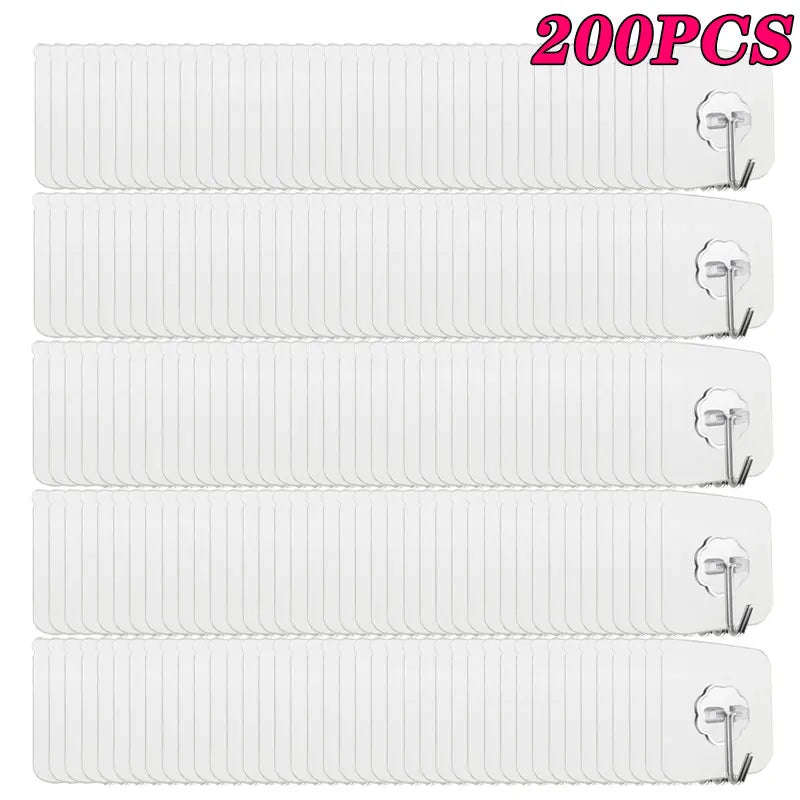 100-300PCS Transparent Stainless Steel Self-Adhesive Hooks Bathroom Towel Clothes Storage Sticker Hooks Key Hangers Storage Oasis Select 200PCS