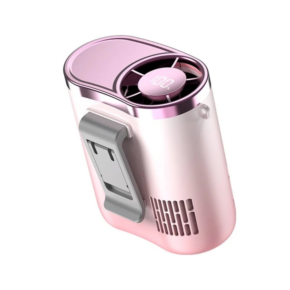 Portable Waist Clip Fan USB Rechargeable Strong Airflow Hanging Neck Fan LED Display Compact Design Cooling Fan Climbing Oasis Select Pink