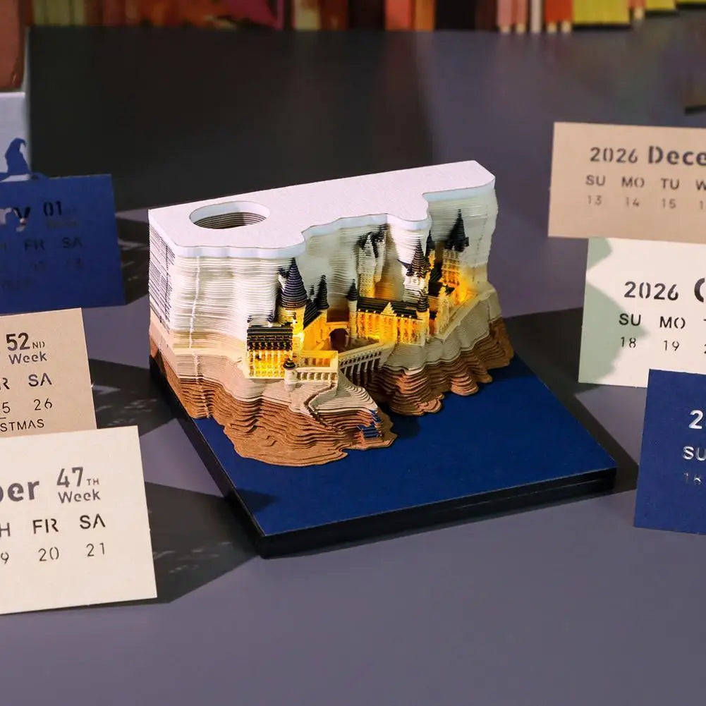 2026 Creative Hogwarts Magic Castle Calendar Sticker With Light 3D Hand-torn Castle Calendar Tear-Away Notepad DIY Craft Gifts Oasis Select