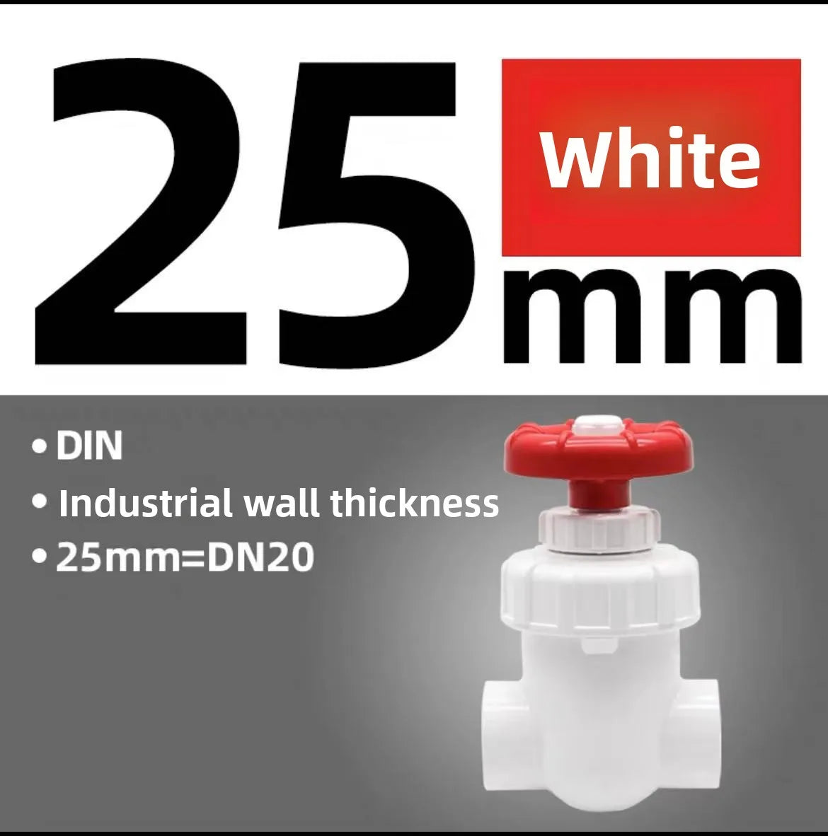 Flowcolour 20/25/32/40mm Hi-quality UPVC Gate Valve Precision Flow Control PVC Sluice Valve Garden Irrigation Aquarium PVC Valve Oasis Select white 25mm