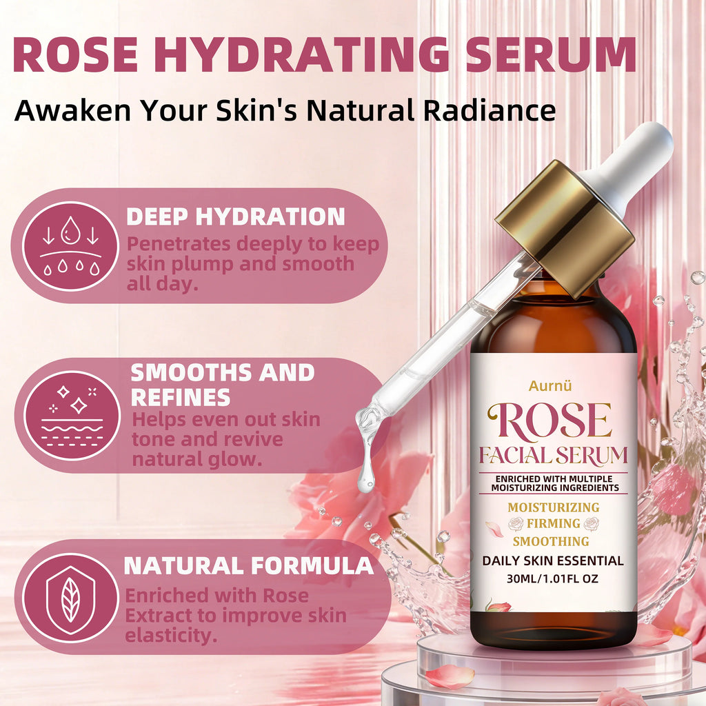 Aurnü Rose Facial Serum – Hydrating & Nourishing, All Skin Types Rose Face Serum Oasis Select