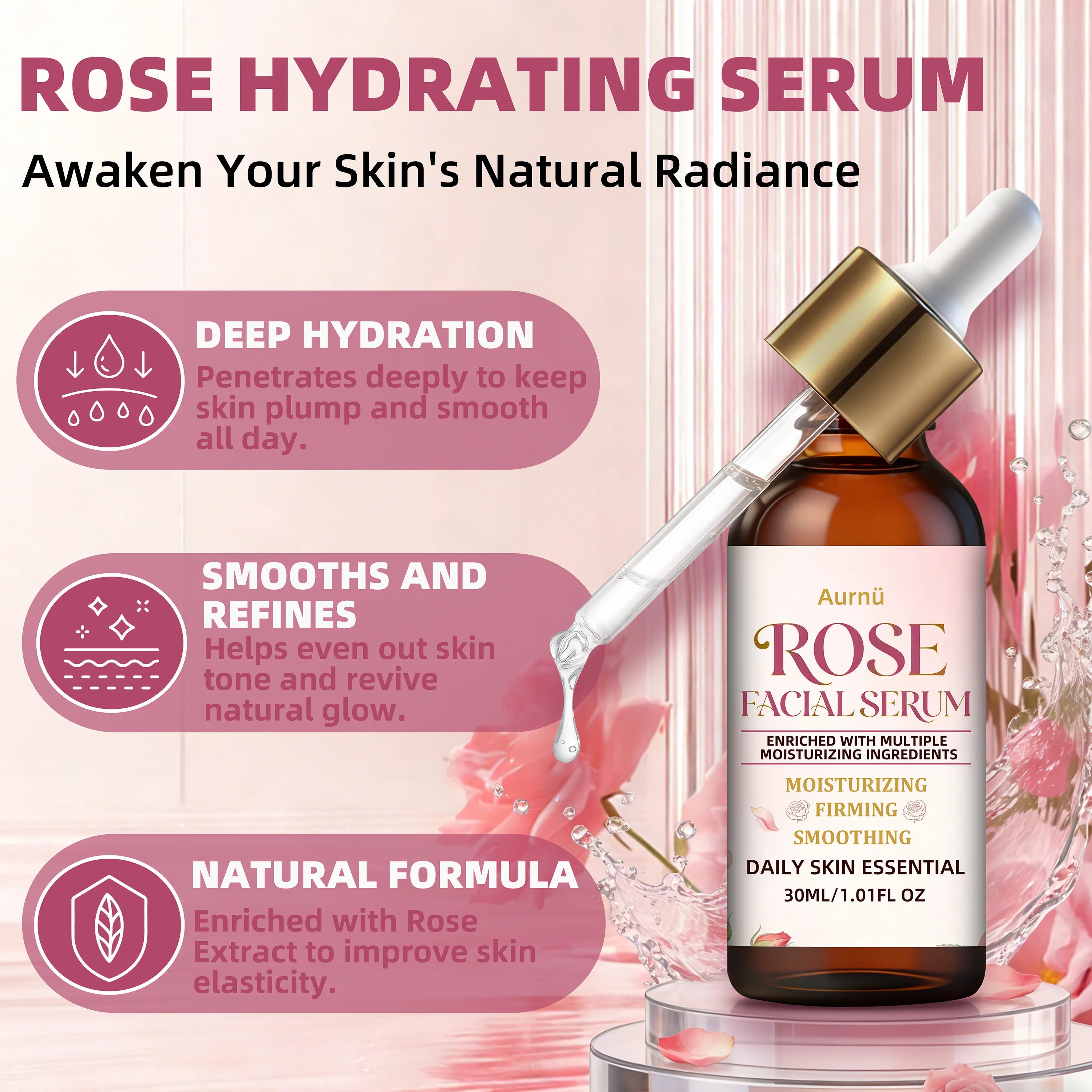 Aurnü Rose Facial Serum – Hydrating & Nourishing, All Skin Types Rose Face Serum Oasis Select