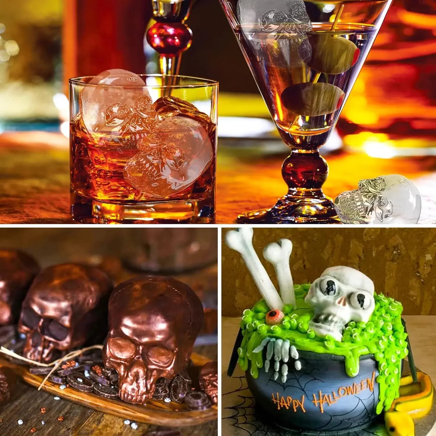 Skull Shape Ice Cube Tray Food Grade Silicone Mold for Cocktail Ice Balls Whiskey Bourbon Drink Freezer Tray Bar Party Supplies Oasis Select