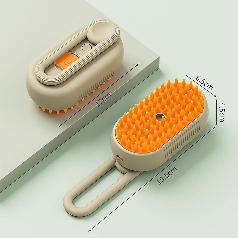 3 in 1 Pet Electric Steam Brush Cat and Dog Cleaning Spray Massage Grooming Comb Retractable Handle Pet Hair Removal BeautyBrush Oasis Select Khaki 1