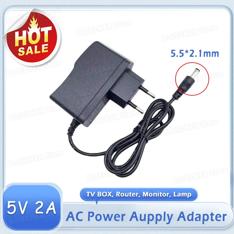 5V 2A AC Power Supply Adapters DC 5.5mm × 2.1mm Ports For T95 H96 Tanix Android TV Box Router Monitor Desk Lamp EU US Plug Oasis Select