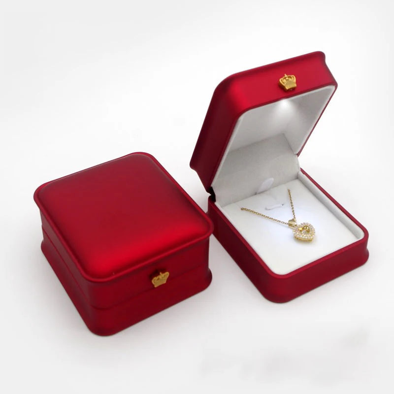Led Jewelry Ring Box With Llight Luxury Crown Earrings Pendant Storage Display Proposal Wedding Gift Box Jewelry Organizer Box Oasis Select Red-7.1cm Other