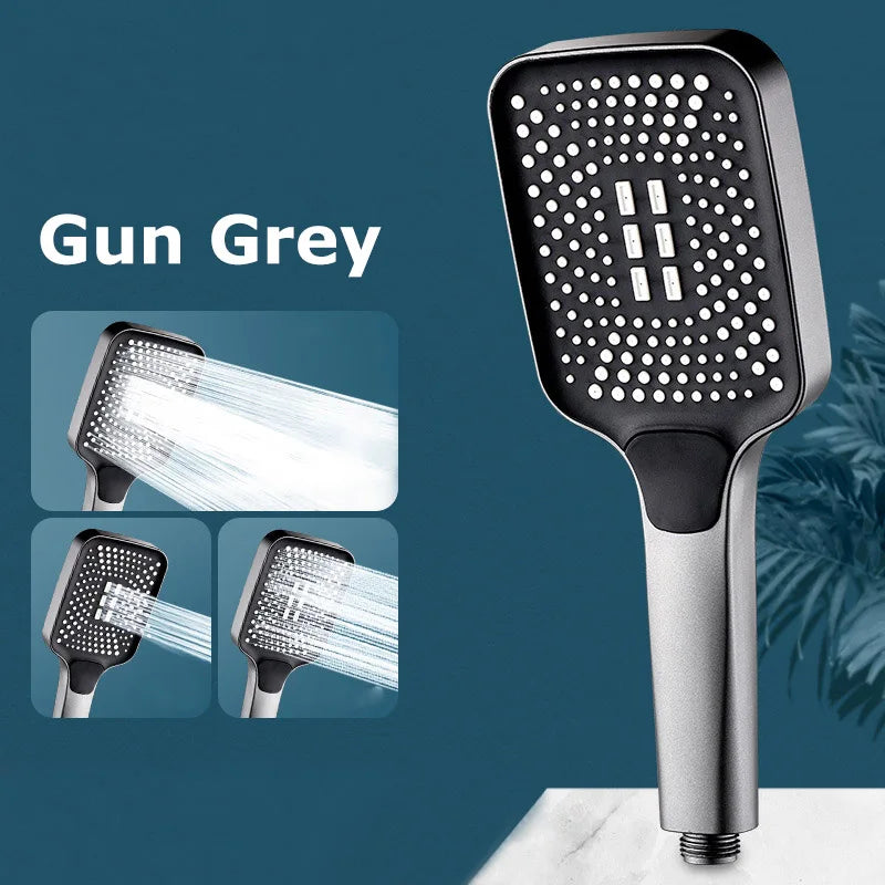Square High-Pressure Handheld Shower Head – 3 Spray Modes