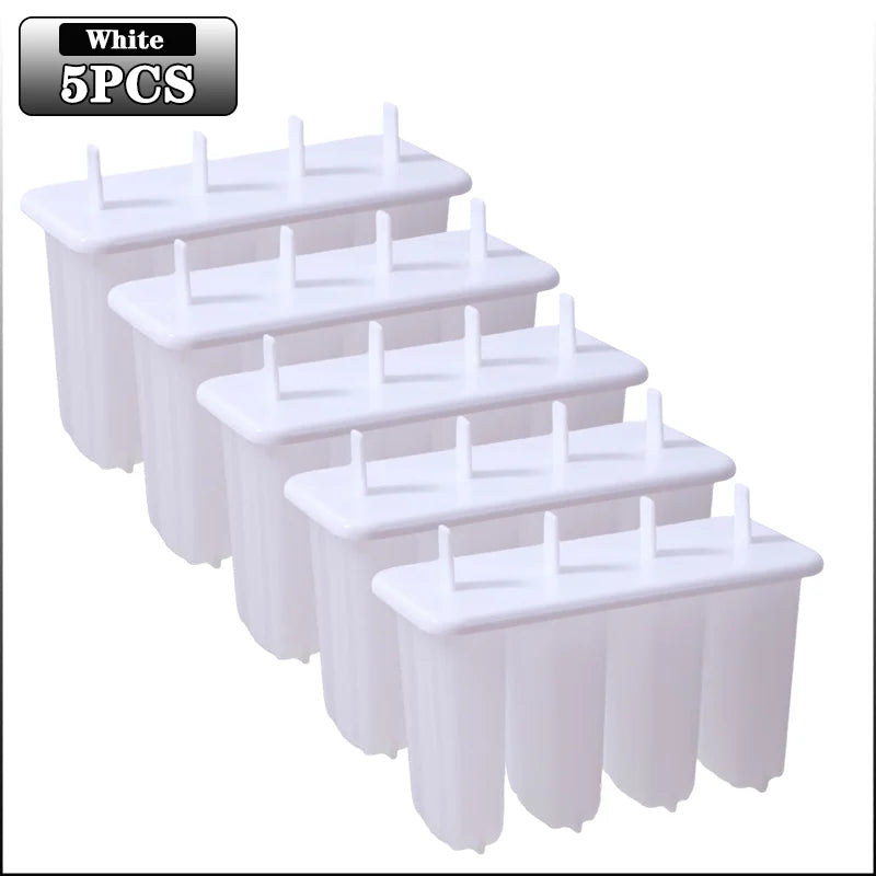 1-10PCS 4 Compartment Ice Cream Molds with Lid DIY Popsicle Maker Box Reusable Frozen Treat Mold for Kids Summer Kitchen Tool Oasis Select White-5PCS