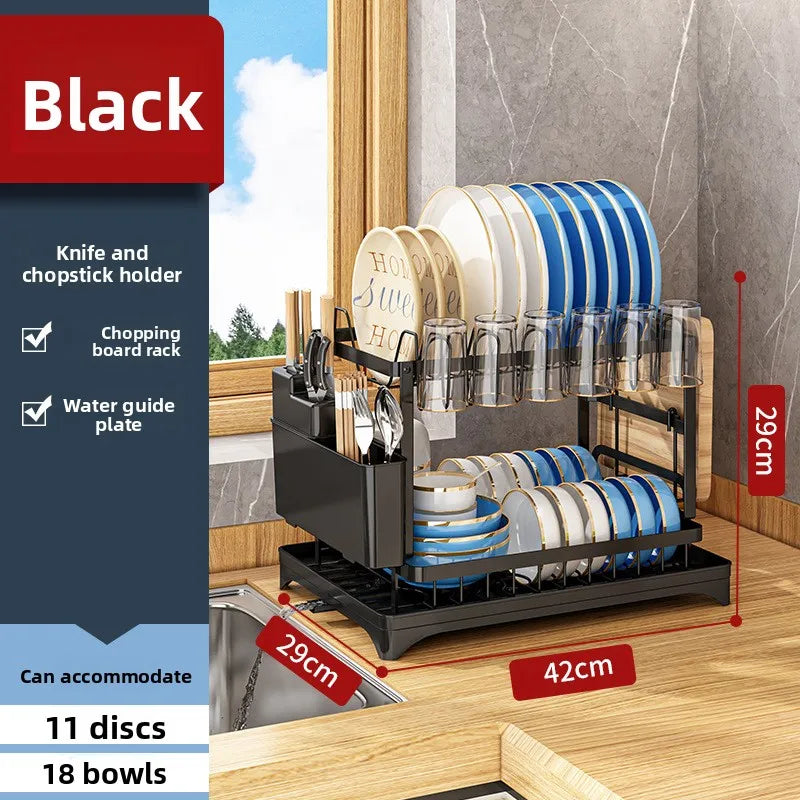 Kitchen Bowl Rack Drain Rack Household Shelf Multifunctional Dishes Storage Box Cupboard Oasis Select Black jiahou