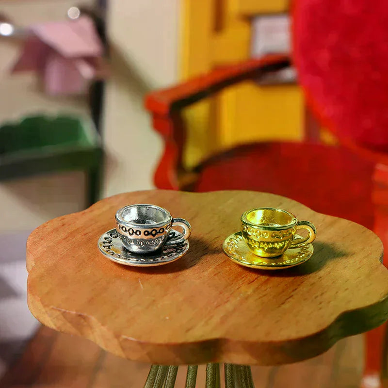 1:12 Dollhouse Miniature Metal Tea Set – Teapot Cup Saucer