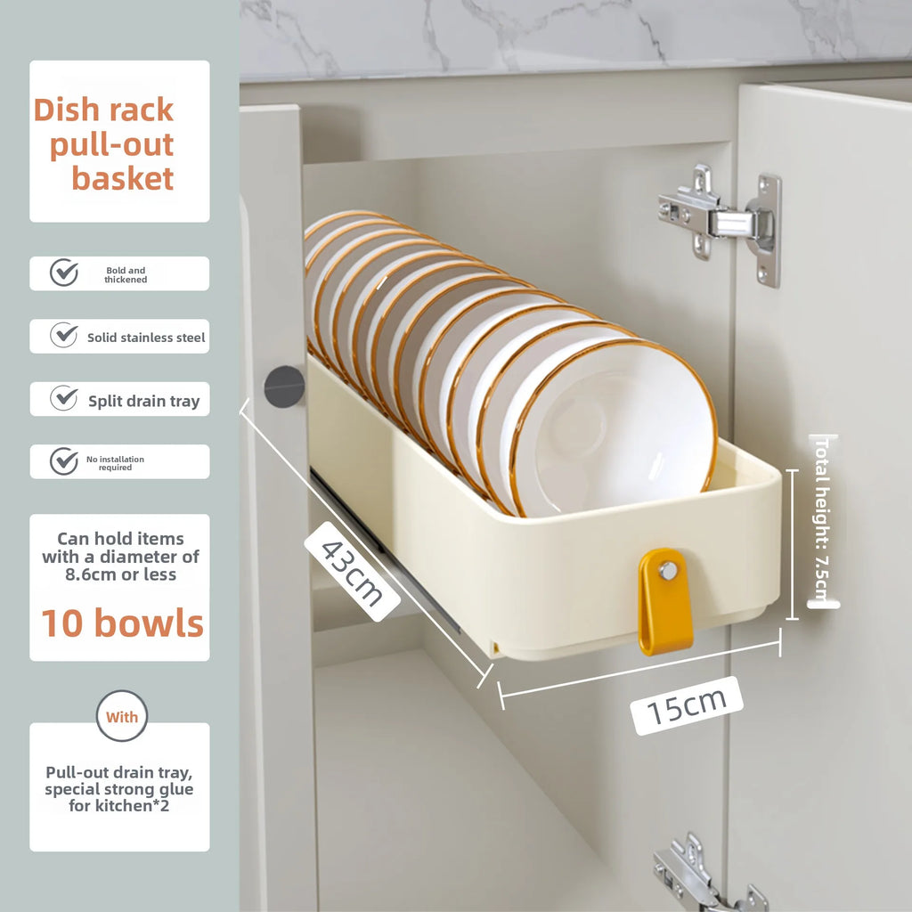 Multi-functional Stainless steel pull-out dish rack, drawer basket in kitchen cabinet Oasis Select Bowlrack15-43