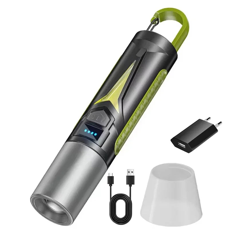 Powerful LED Flashlight Outdoor Camping Light USB Rechargeable Flashlight Portable Work Light Emergency Torch with Side Lights Oasis Select B