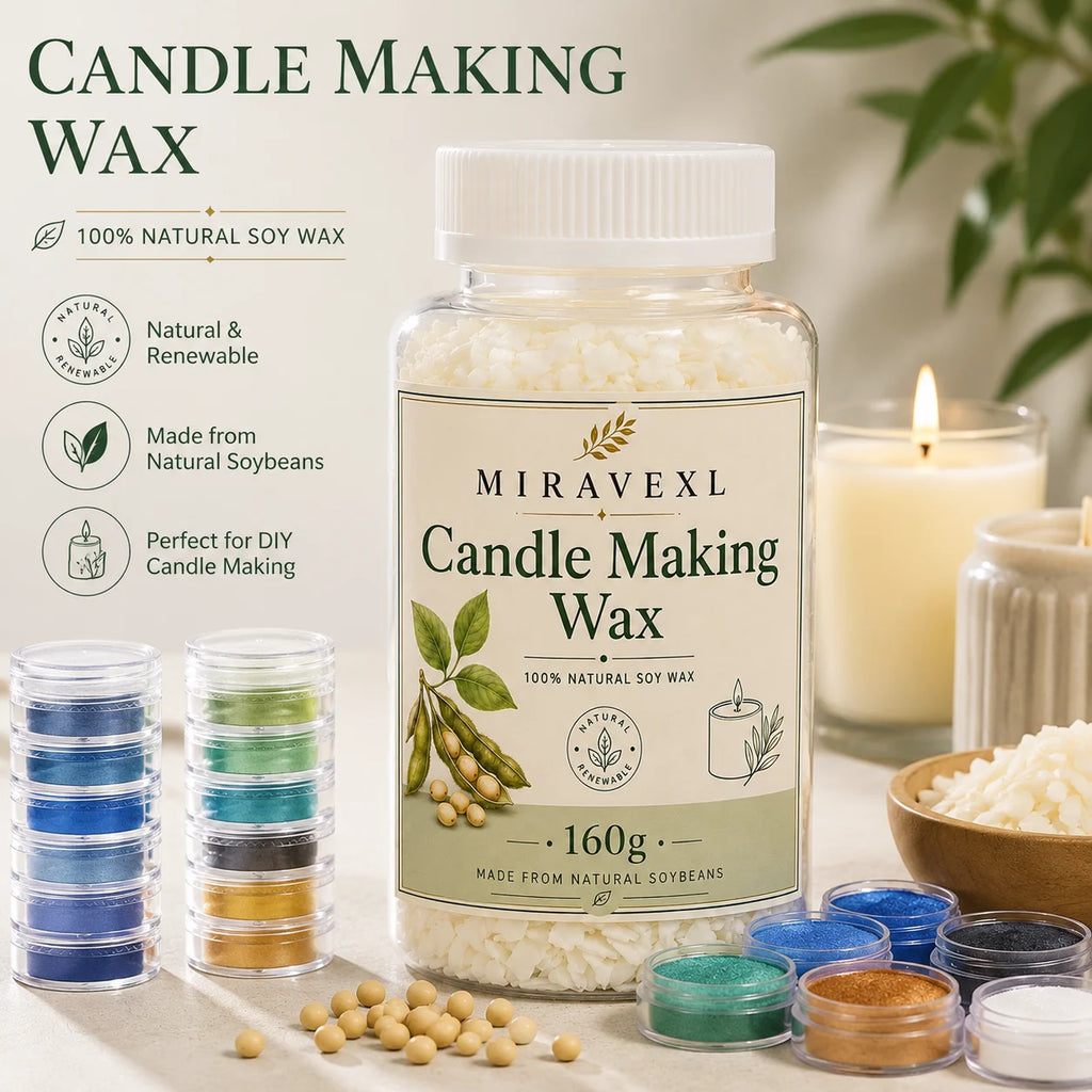 MIRAVEXL Soy Candle Wax 160g or Pearl Powder, DIY Wax Flakes and Shimmer Pigment for Candle Making, Wax Melts Home Crafts Supply Oasis Select