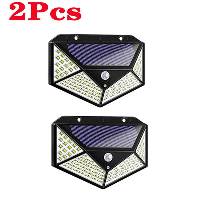 1/2/4Pcs 100 LED Solar Wall Lights Outdoor Solar Lamp PIR Motion Sensor Solar Powered Sunlight Street Light for Garden Light Oasis Select 2Pcs- Black